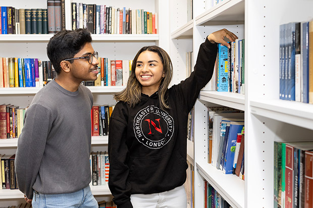 International students in London library